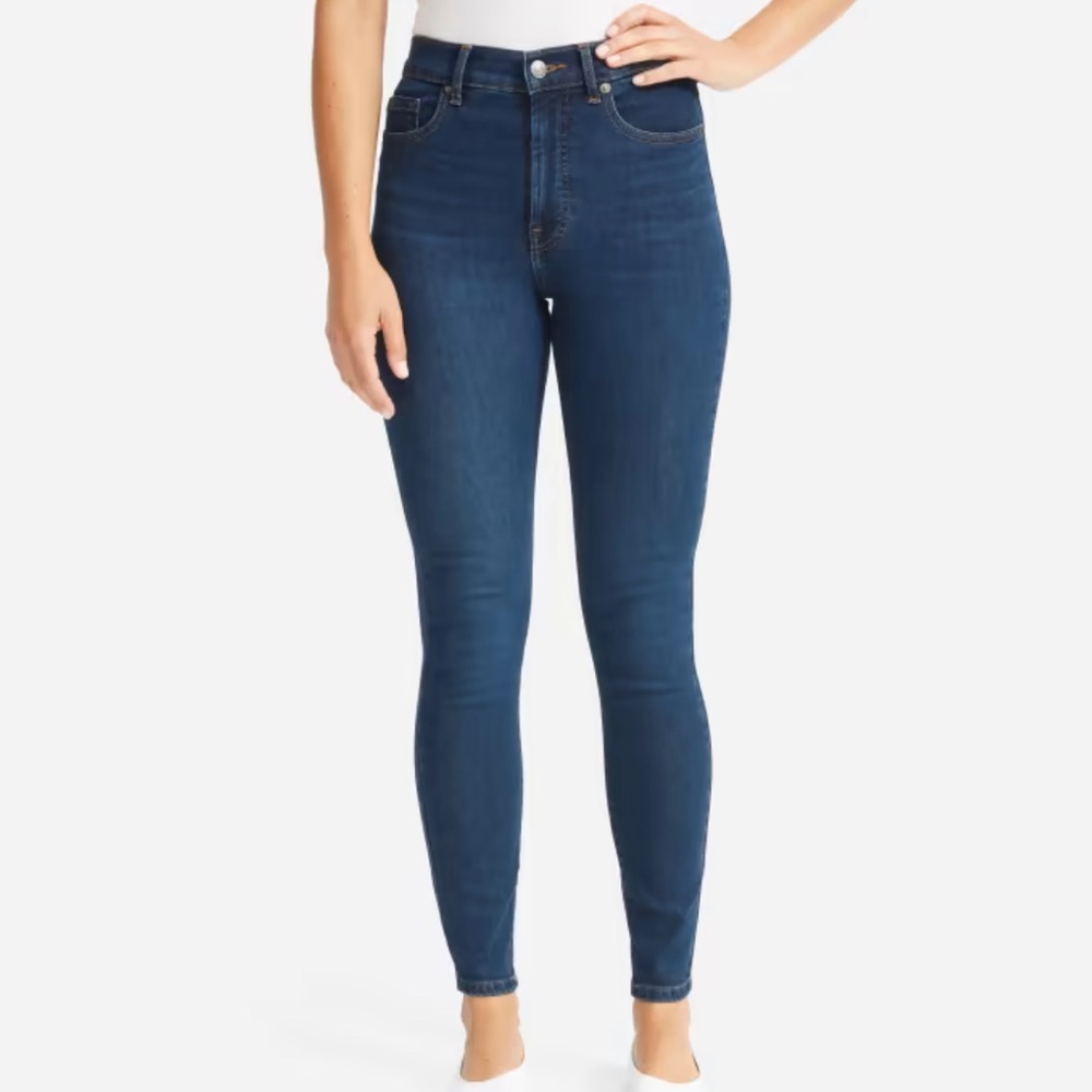 Everlane Authentic Stretch High Rise Dark Blue Skinny Jeans, Size 27